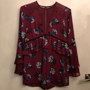 Maroon flora shorts romper